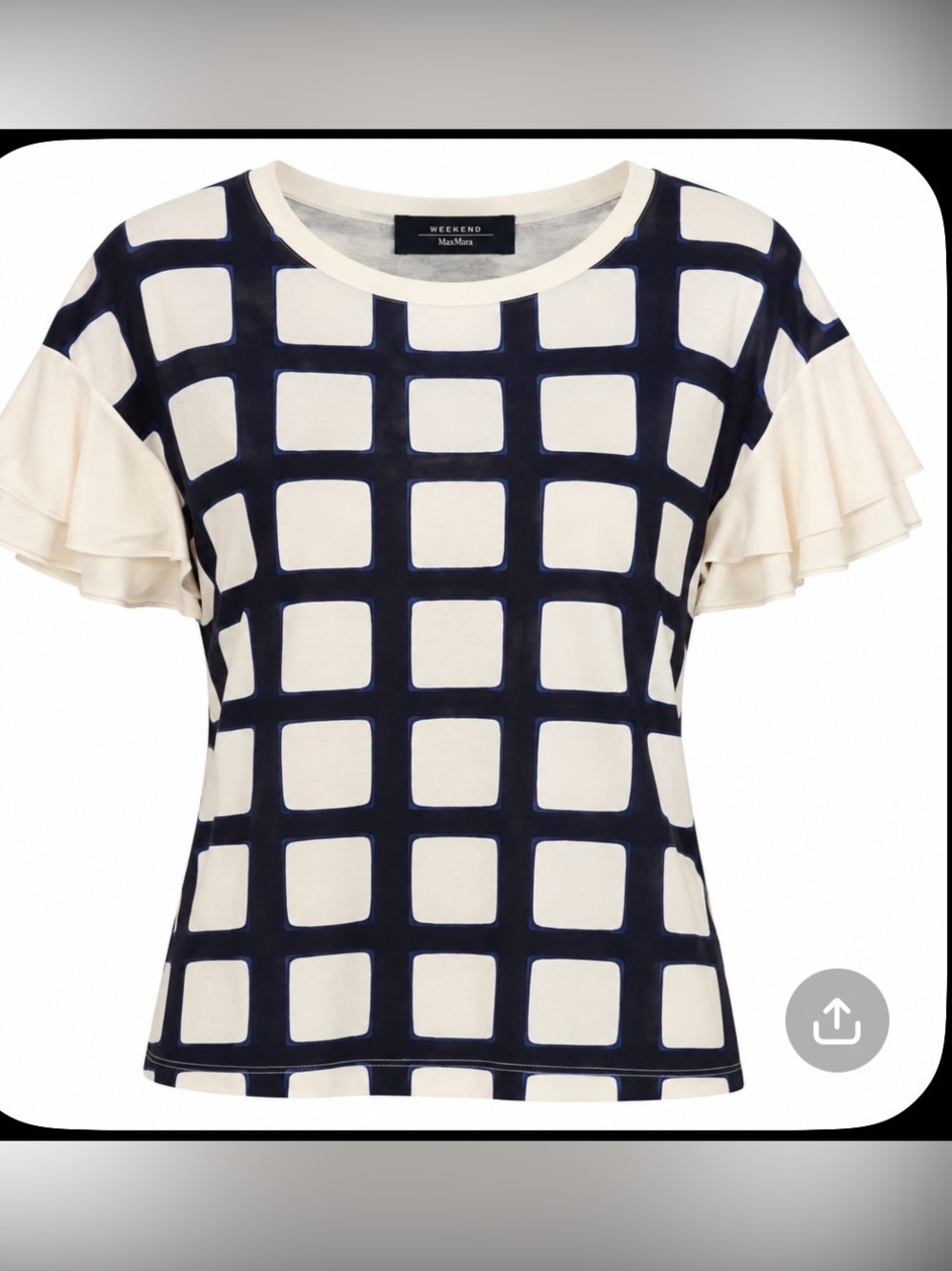 MaxMara Cream Short Sleeve Top with Black Grid Print